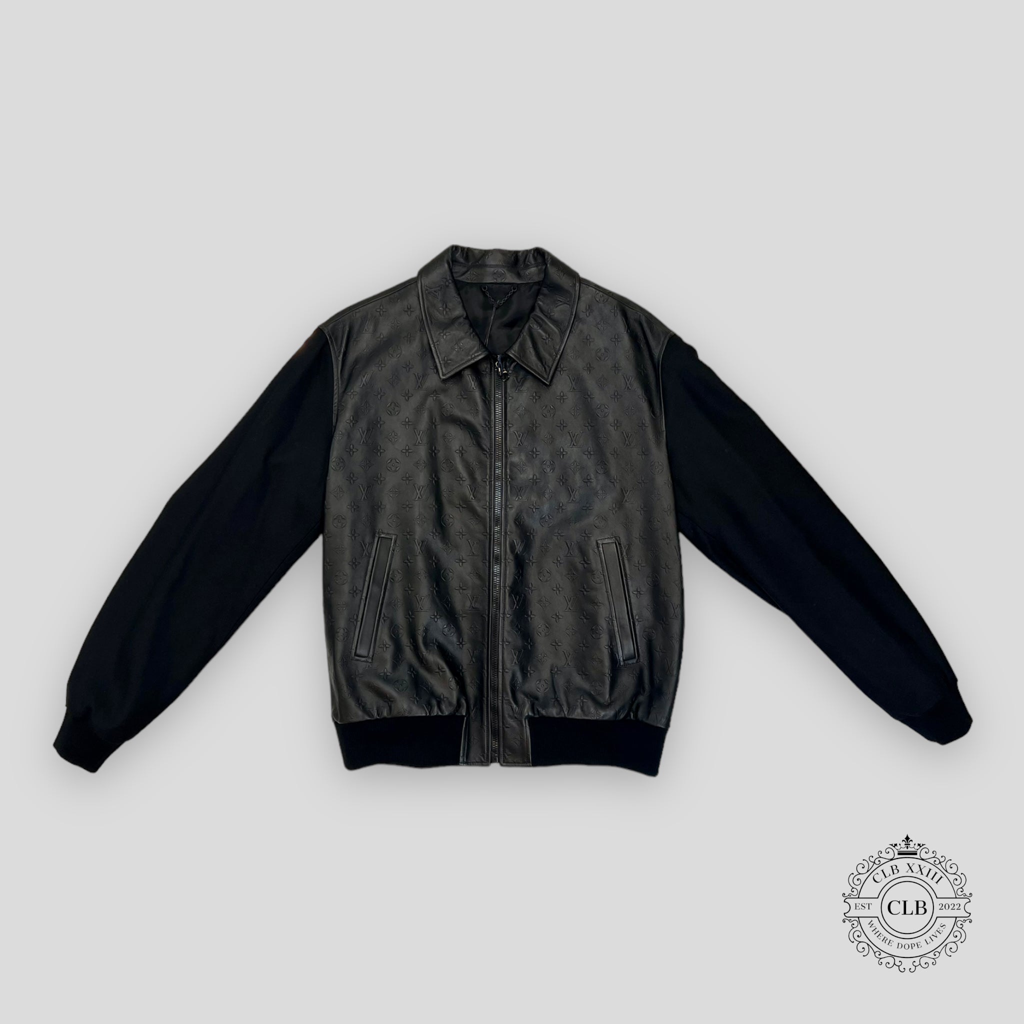 LOUIS VUITTON LVSE MONOGRAM EMBOSSED MIX 54 coat jacket - BLACK wool leather