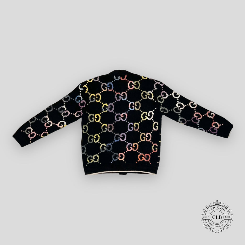 GUCCI GG MOTIF KNIT CARDIGAN - BLACK/MULTICOLOR button up sweater XL men's