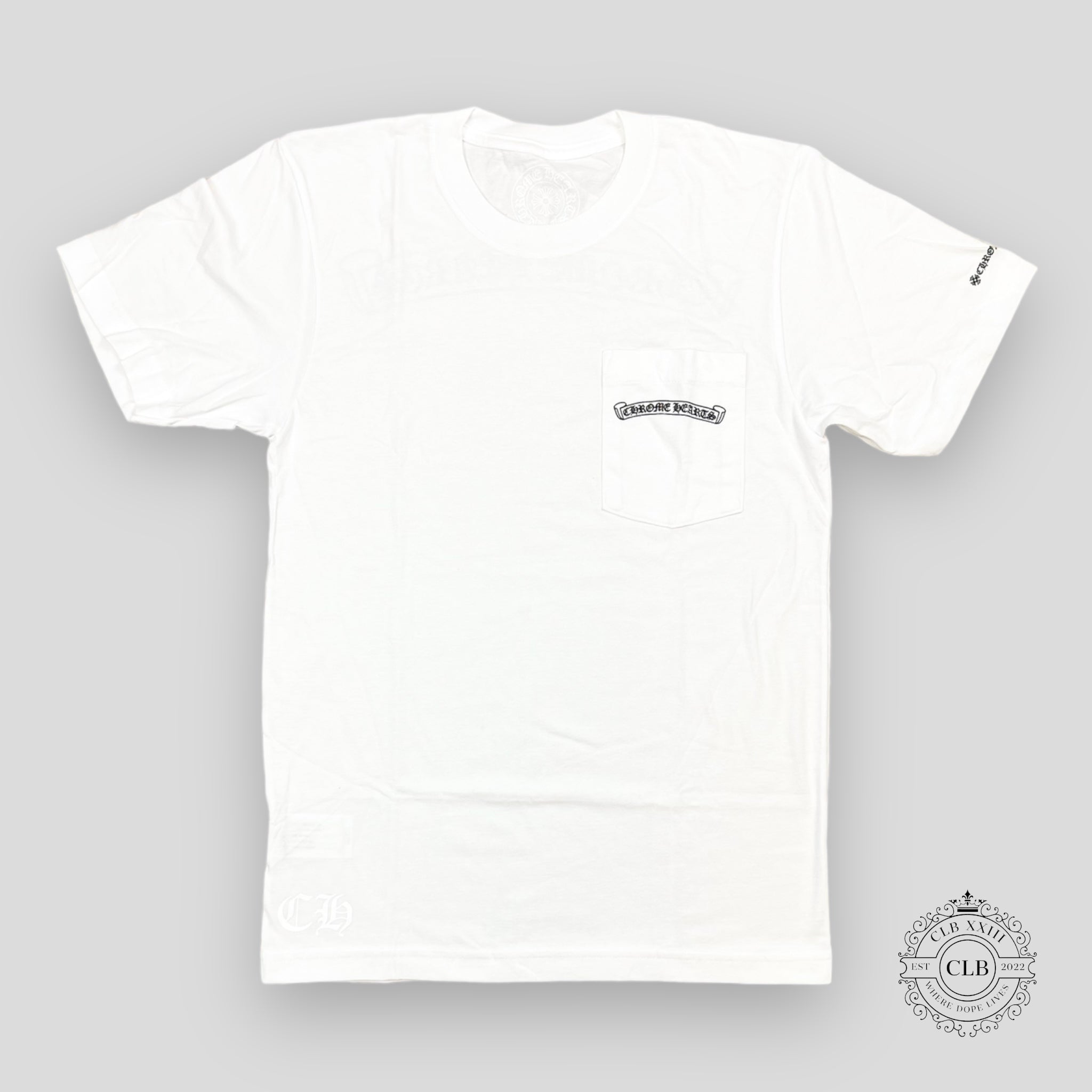 CHROME HEARTS SCROLL LOGO POCKET T-SHIRT - WHITE unisex men's Medium