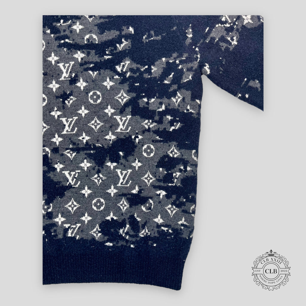 Louis Vuitton Distressed Flock Monogram Sweater in Navy XL men's unisex