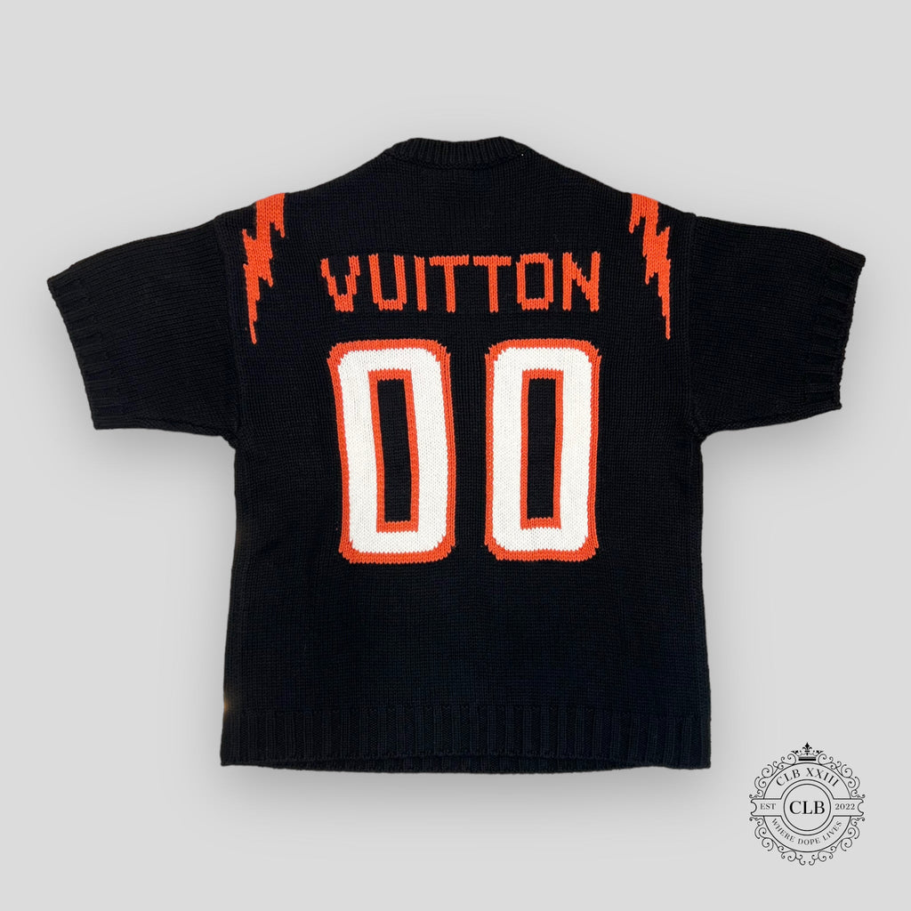 LOUIS VUITTON CHUNKY INTARSIA FOOTBALL TEE - BLACK men's unisex wool cashmere XL
