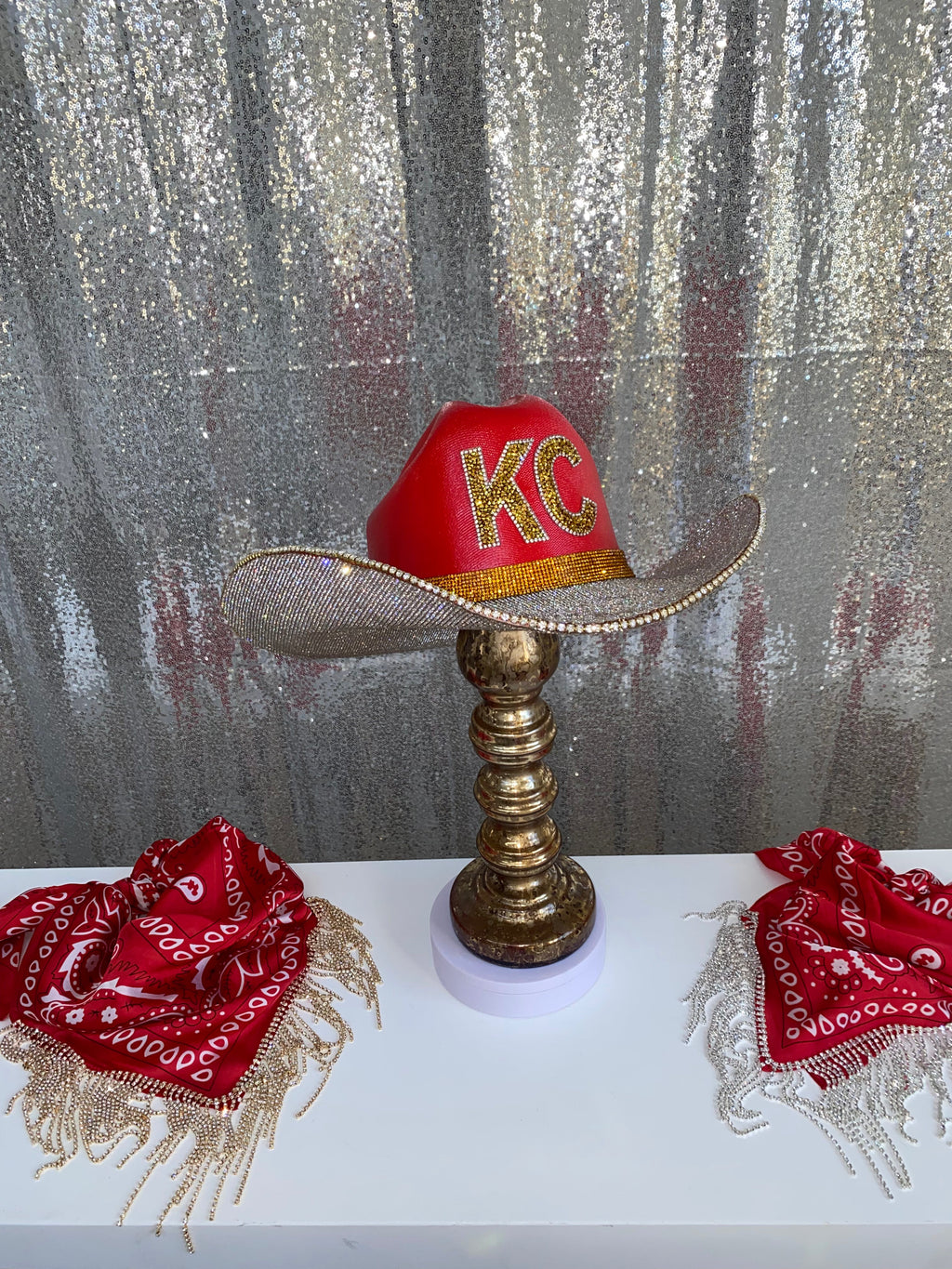 Kansas City Chiefs NFL Cowboy Hat Rhinestone Crystals Bling Mahomes