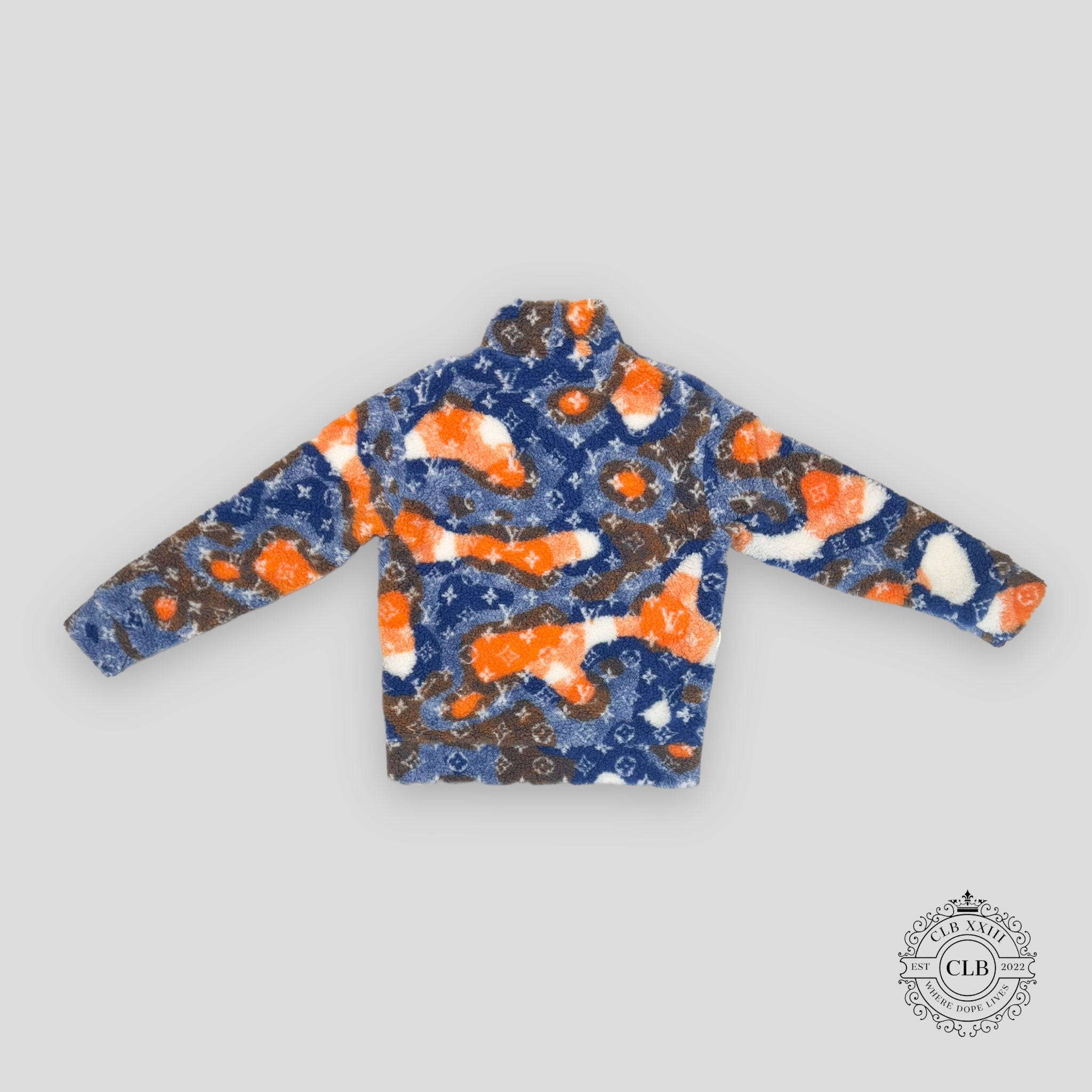Louis Vuitton Jacquard Camo Fleece Jacket orange blue M XL XXL men's unisex