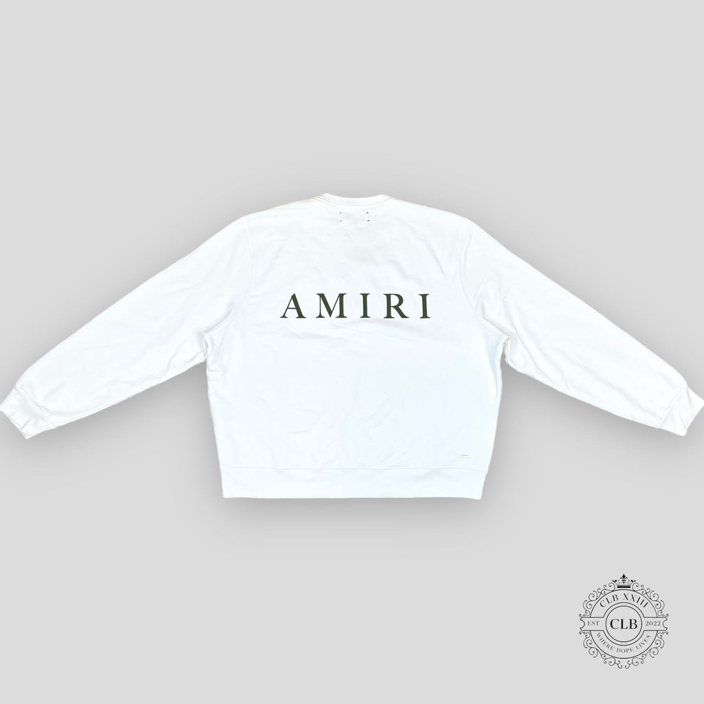 Amiri Ma Logo Crewneck in White/Military Green pullover sweatshirt XL XXL
