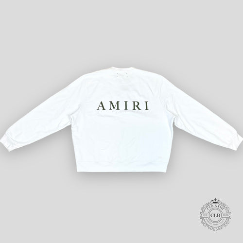 Amiri Ma Logo Crewneck in White/Military Green pullover sweatshirt XL XXL