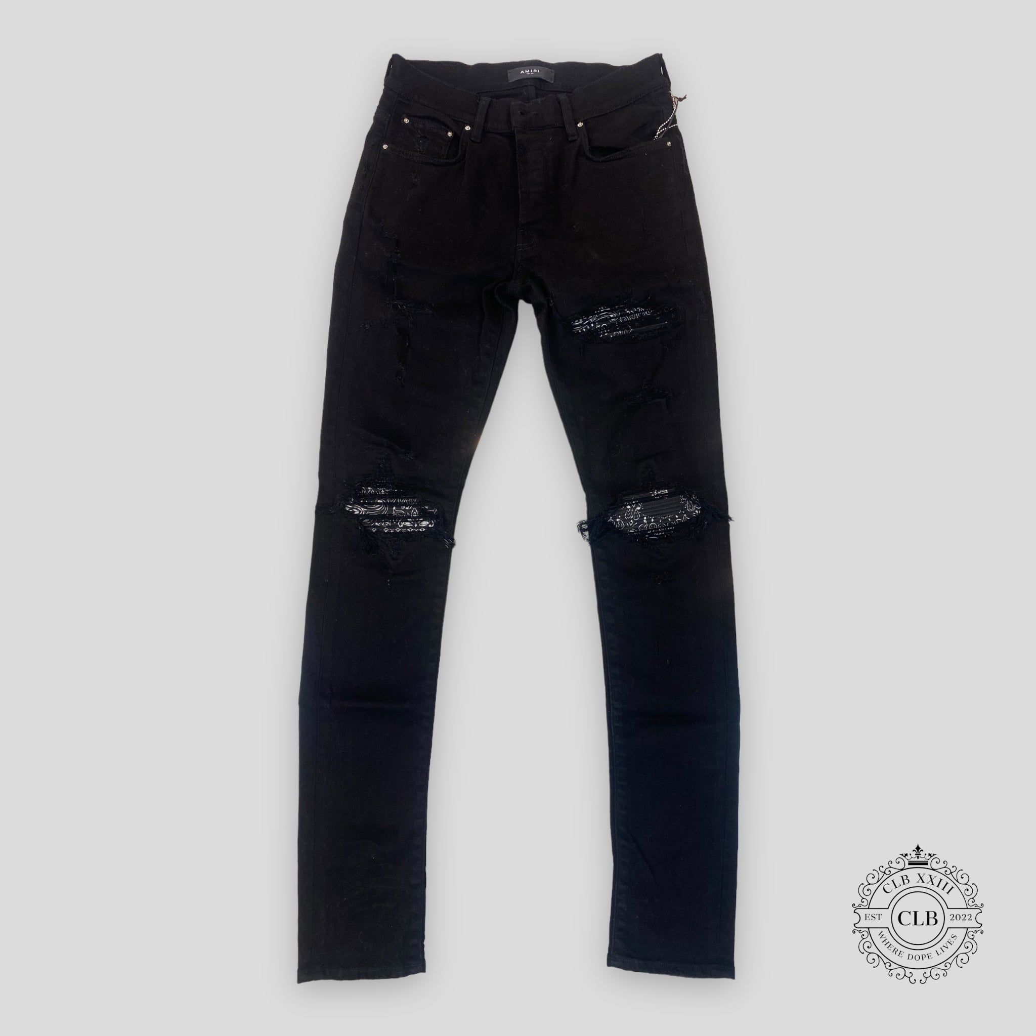 Amiri MX1 Black Bandana Patch Jeans in Black men's unisex Italy