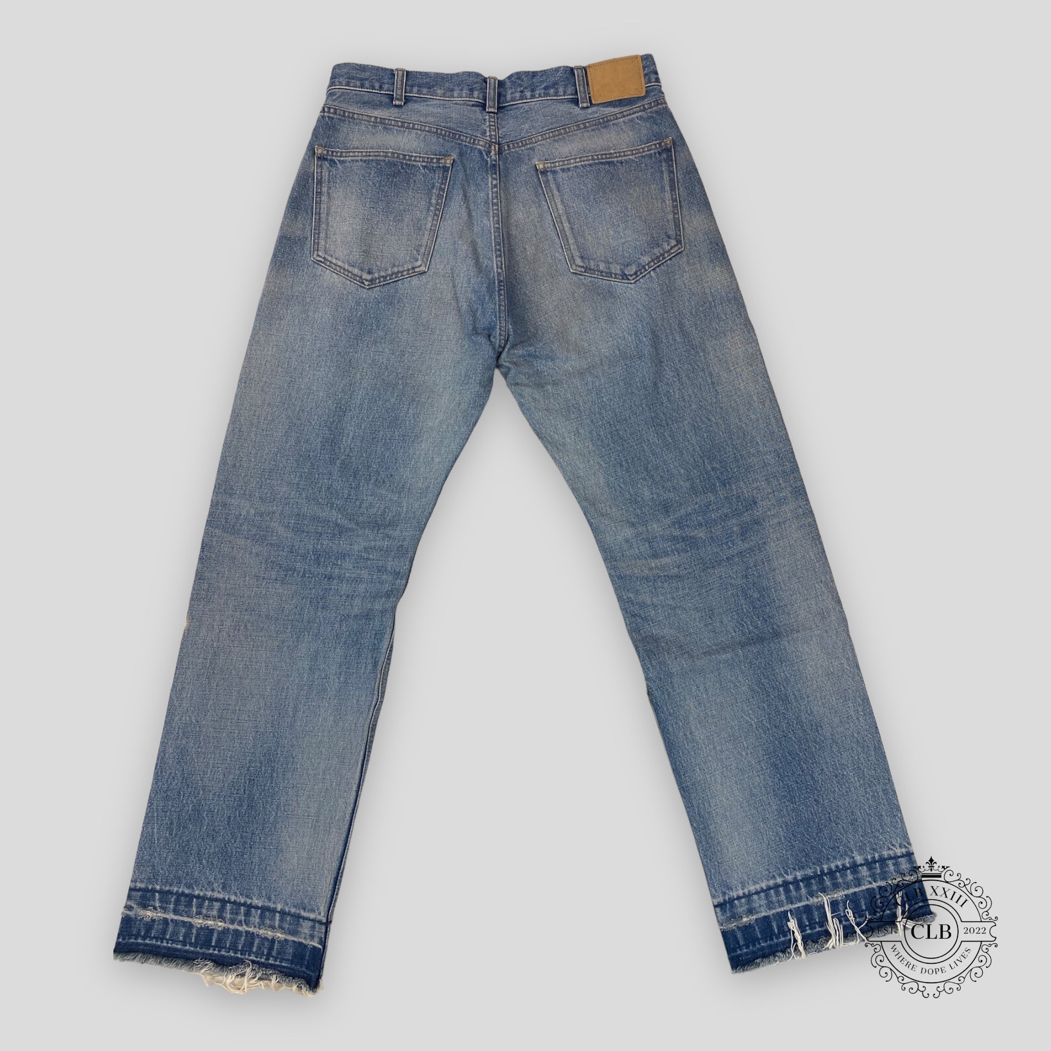 Celine Homme Wesley Straight-Leg Distressed Jeans in Light Blue Men's