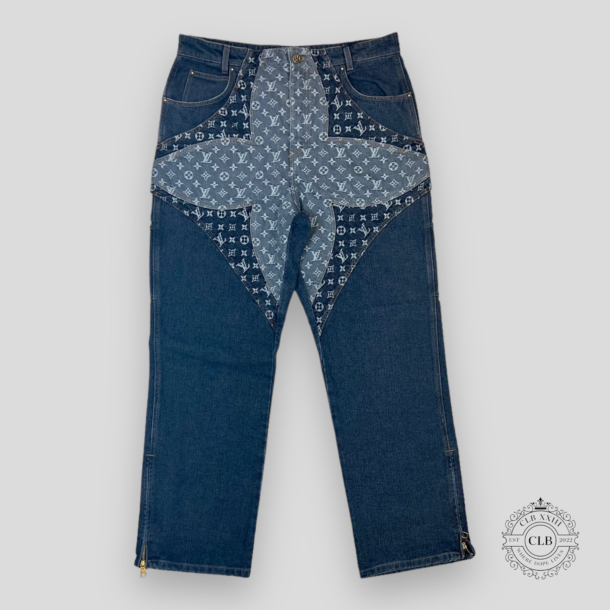 Louis Vuitton Monogram Flower Denim Pants blue jeans men's 36