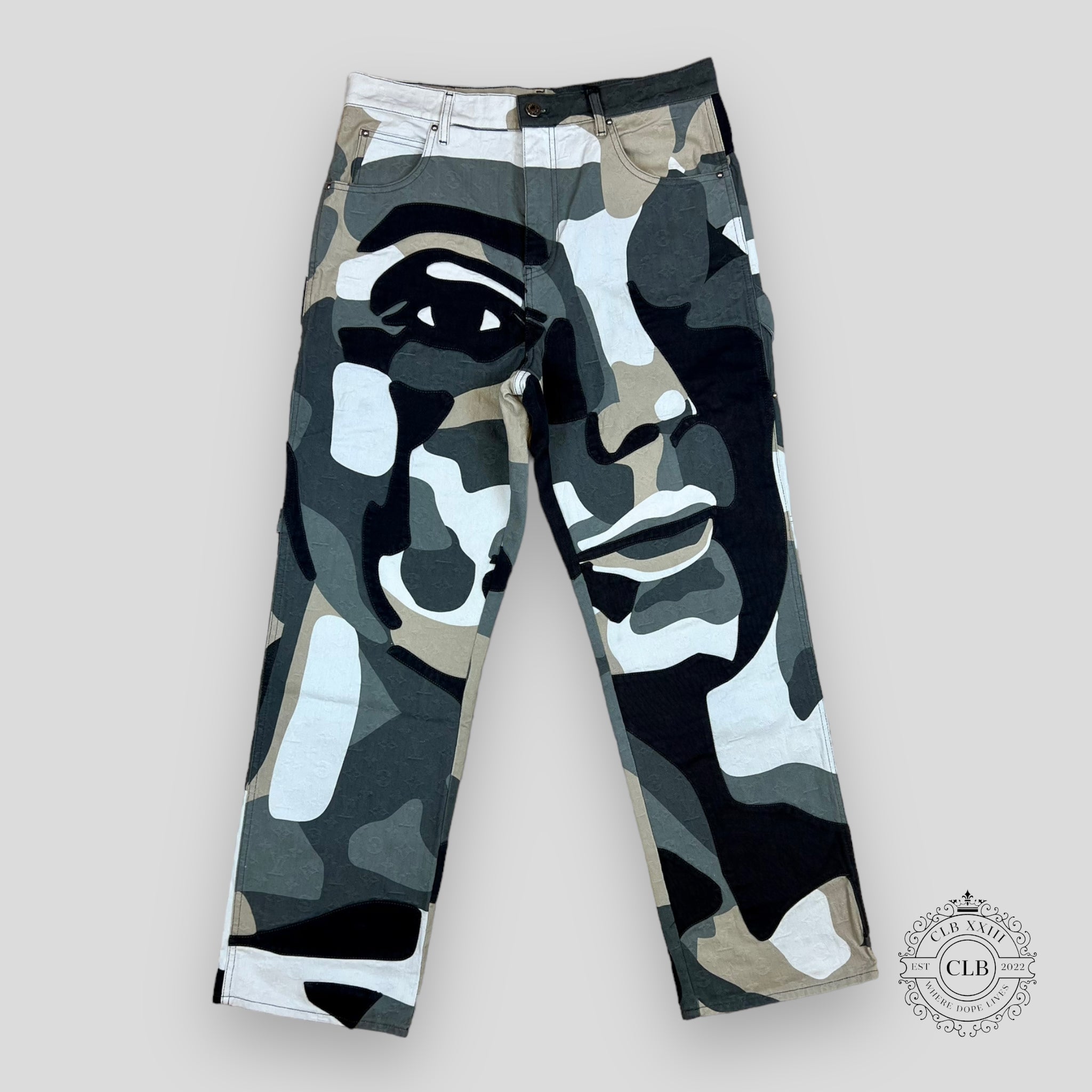 Louis Vuitton Patchwork Portrait Denim Carpenter Pants camo men's unisex 34