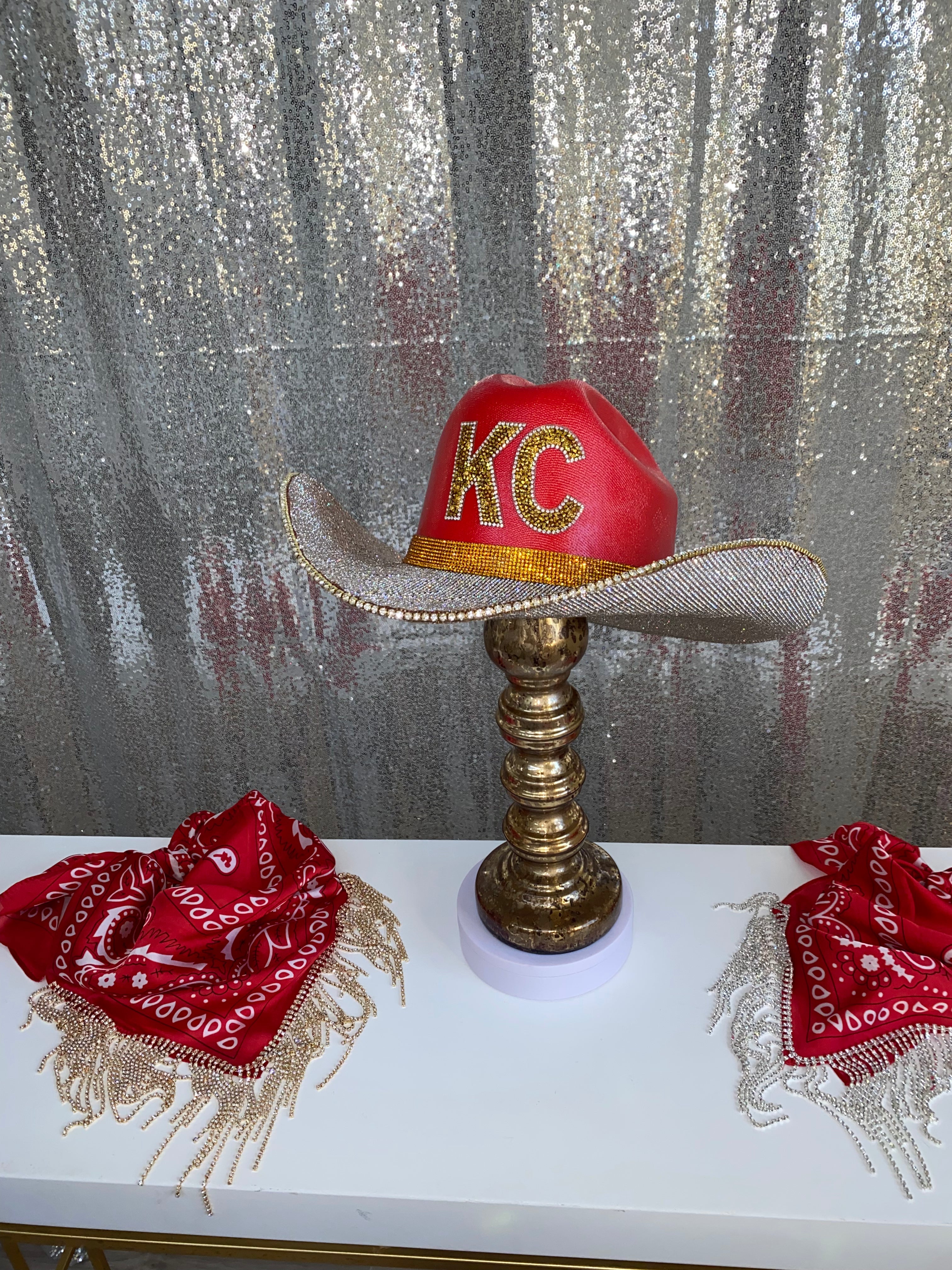 Kansas City Chiefs NFL Cowboy Hat Rhinestone Crystals Bling Mahomes
