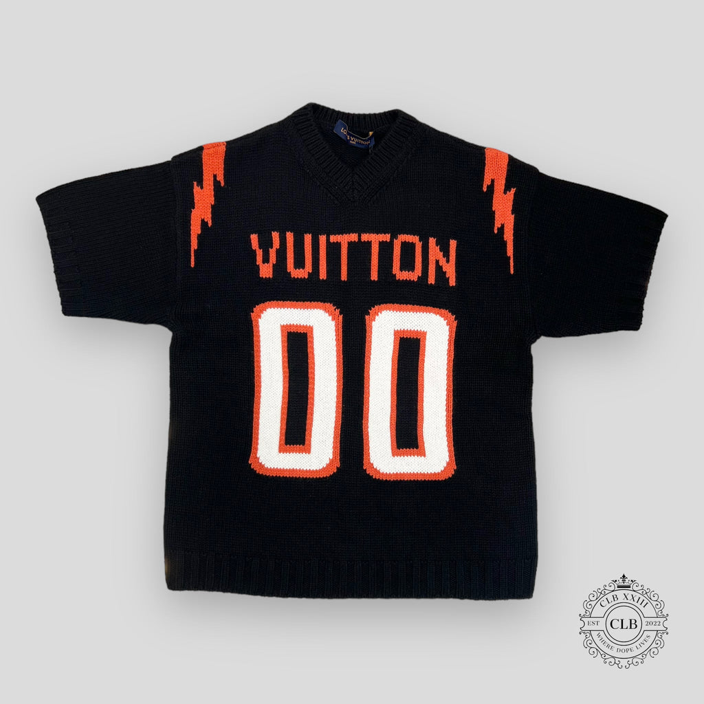 LOUIS VUITTON CHUNKY INTARSIA FOOTBALL TEE - BLACK men's unisex wool cashmere XL
