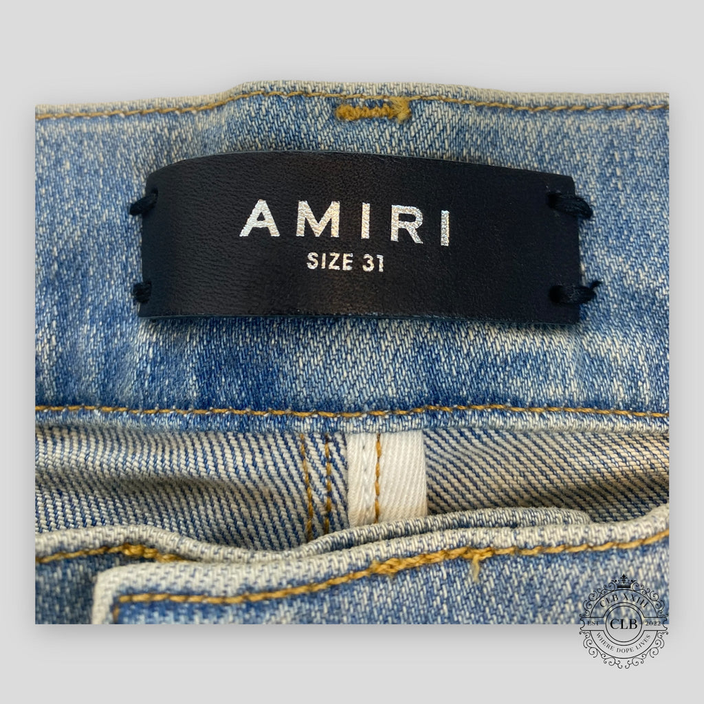 Amiri Lunar New Year Thrasher Blue Jeans in Clay Indigo denim men's designer