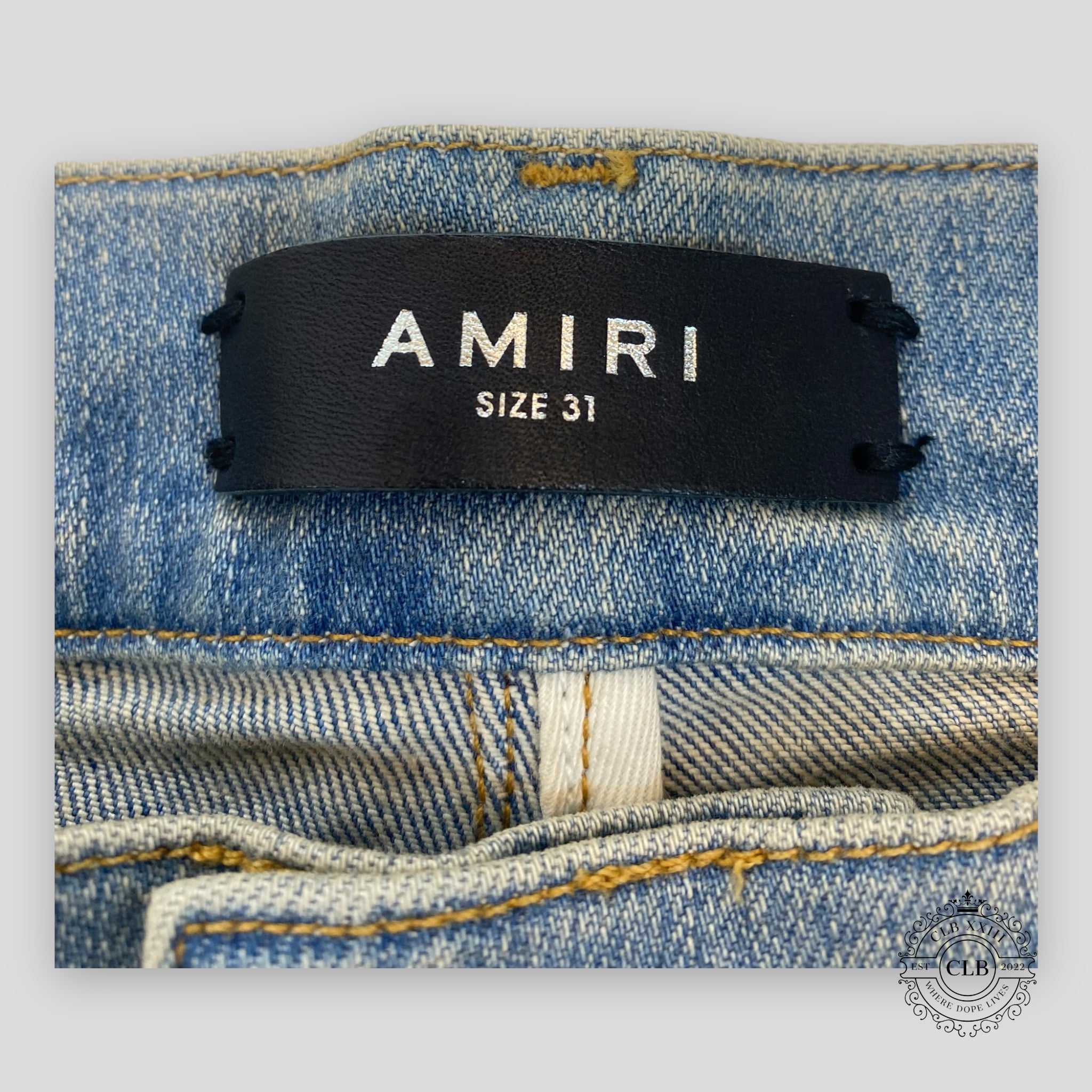 Amiri Lunar New Year Thrasher Blue Jeans in Clay Indigo denim men's designer