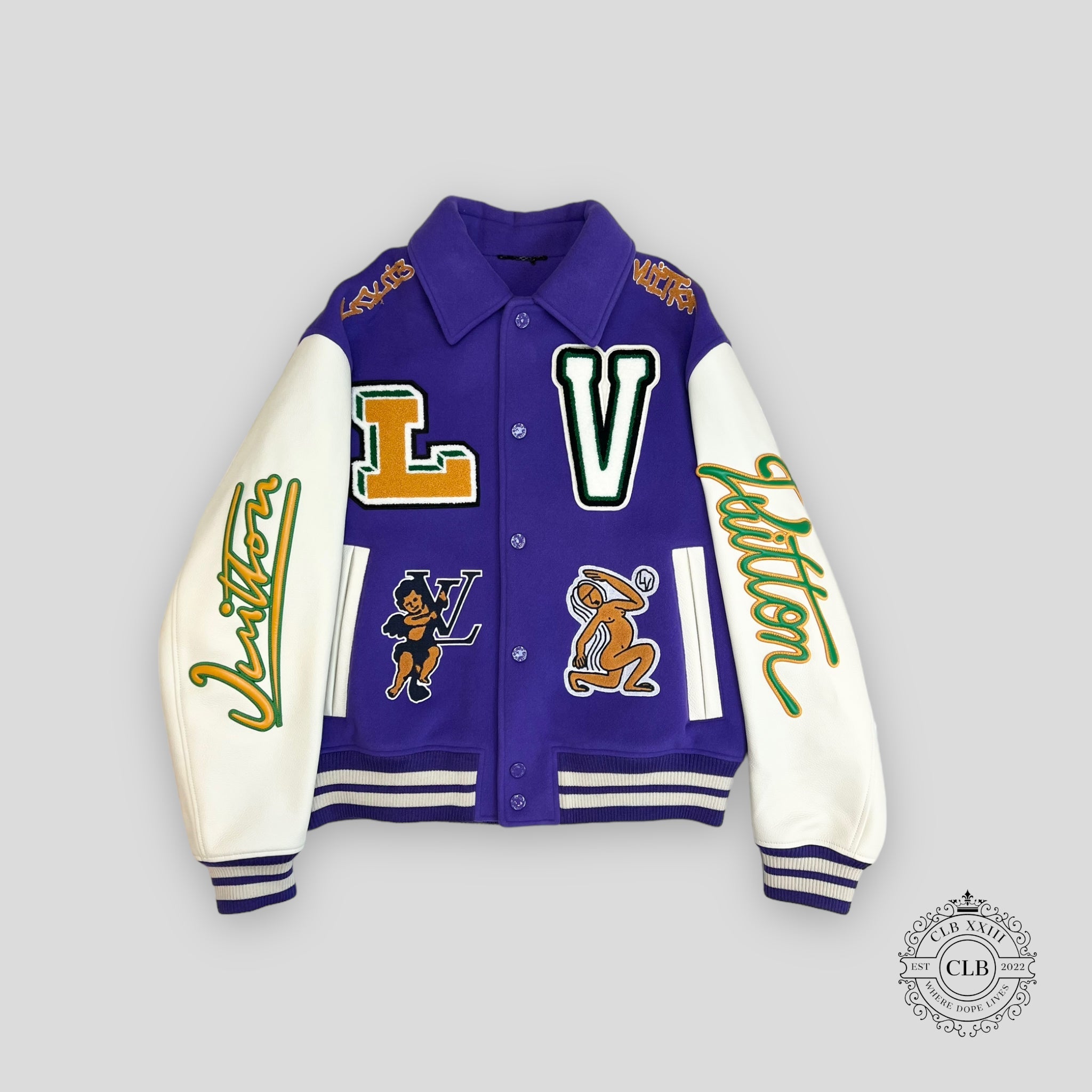 Louis Vuitton Runaway Frog Varsity Jacket men's unisex Coat leather wool 50 54