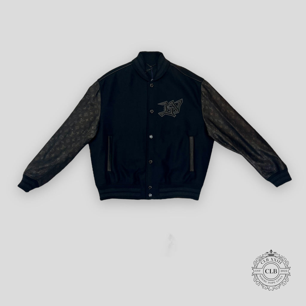 Louis Vuitton Mix Leather Varsity Jacket in Black coat men's leather wool
