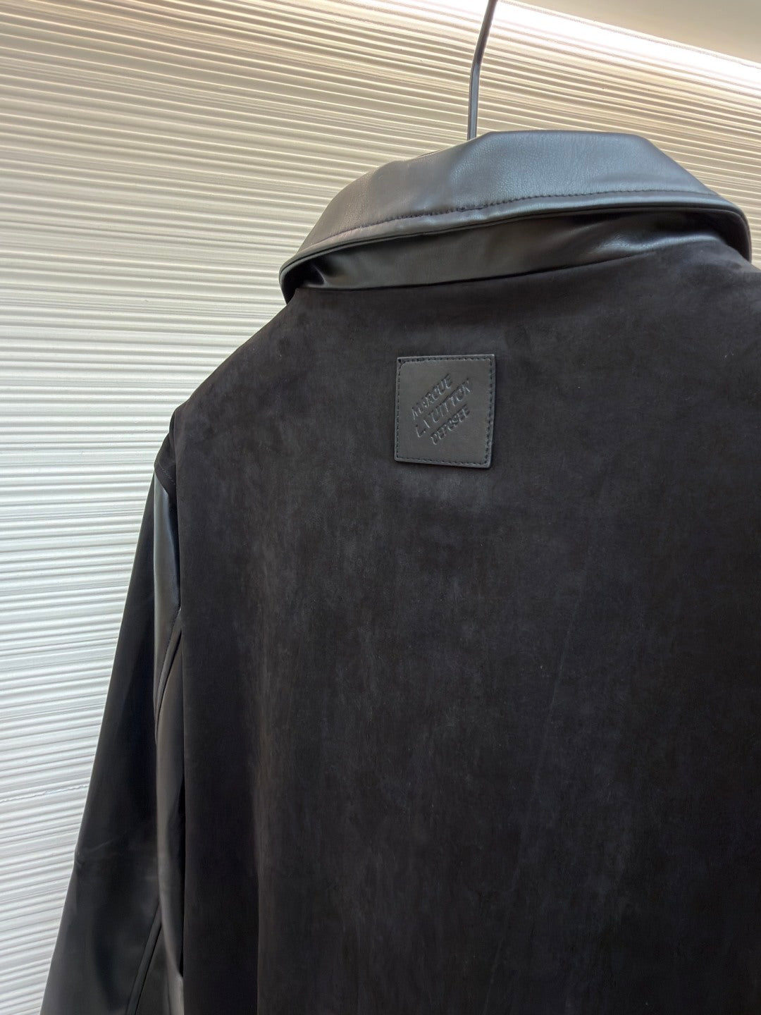 LV Mixed Leather Belt Jacket Men's Coat black