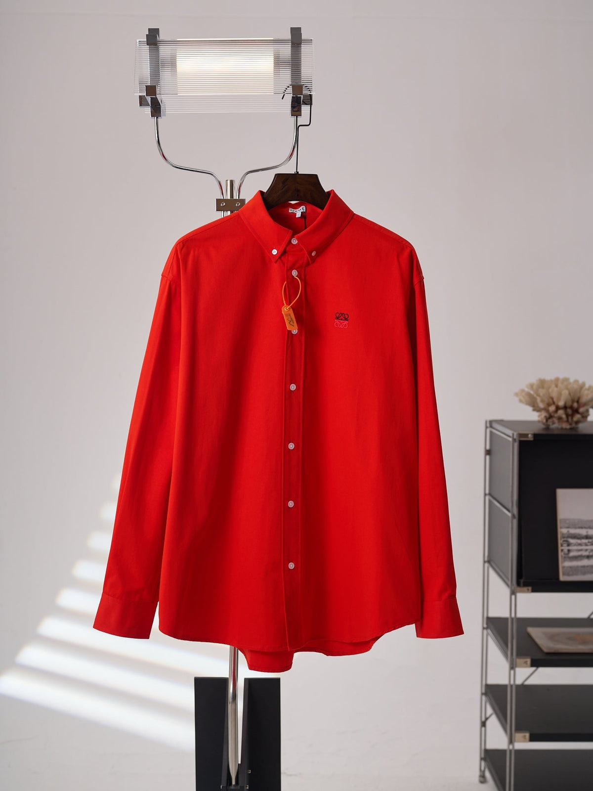 Loewe Anagram Two-Tone Embroidered Long-Sleeve Shirt Men's Unisex Red