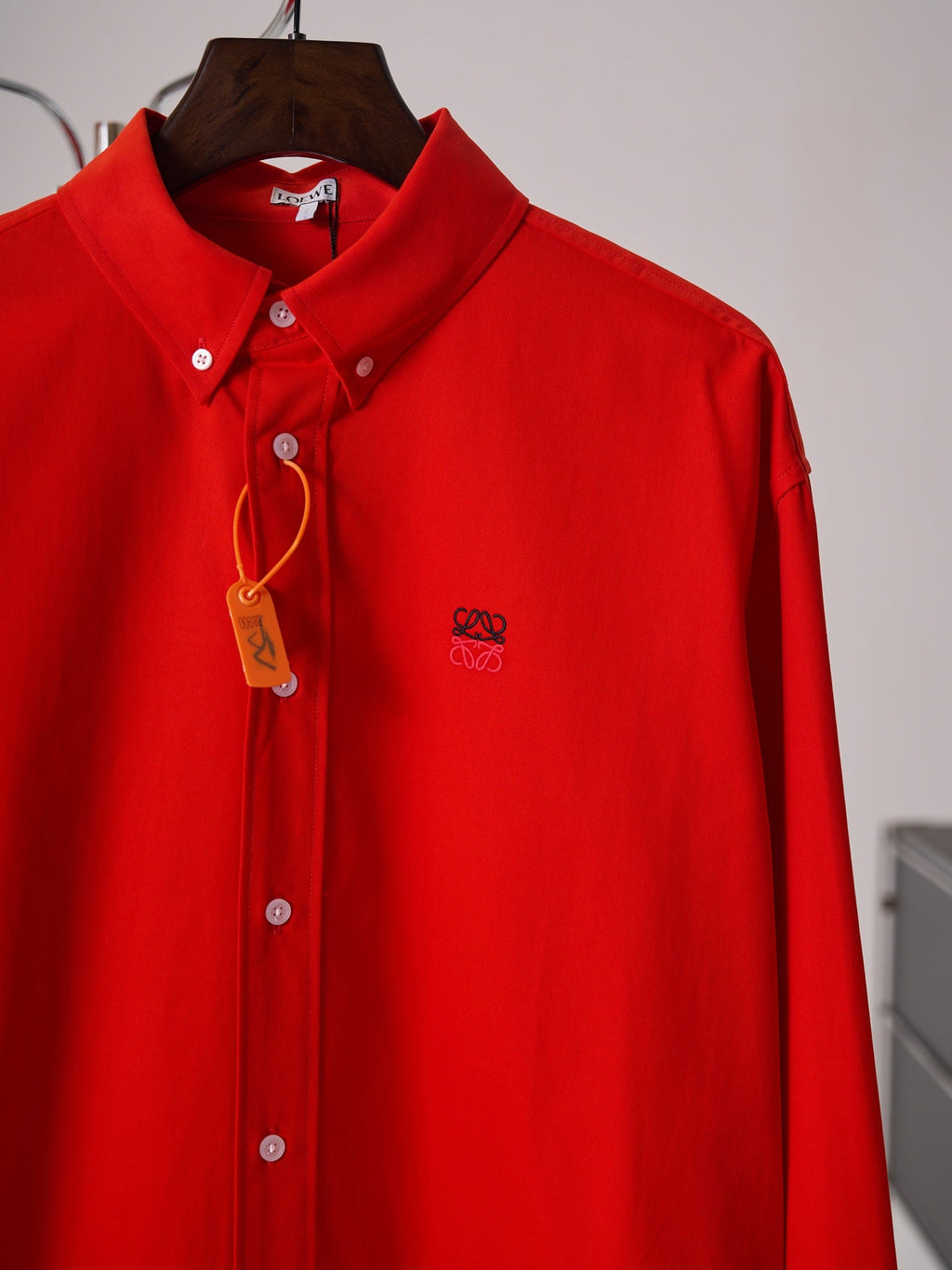 Loewe Anagram Two-Tone Embroidered Long-Sleeve Shirt Men's Unisex Red