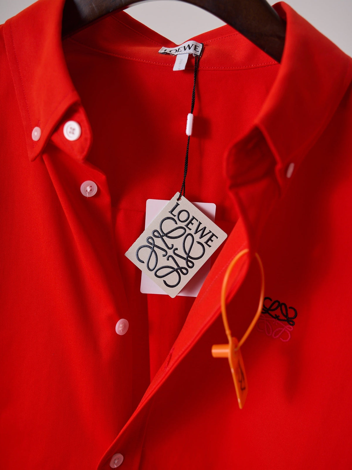 Loewe Anagram Two-Tone Embroidered Long-Sleeve Shirt Men's Unisex Red