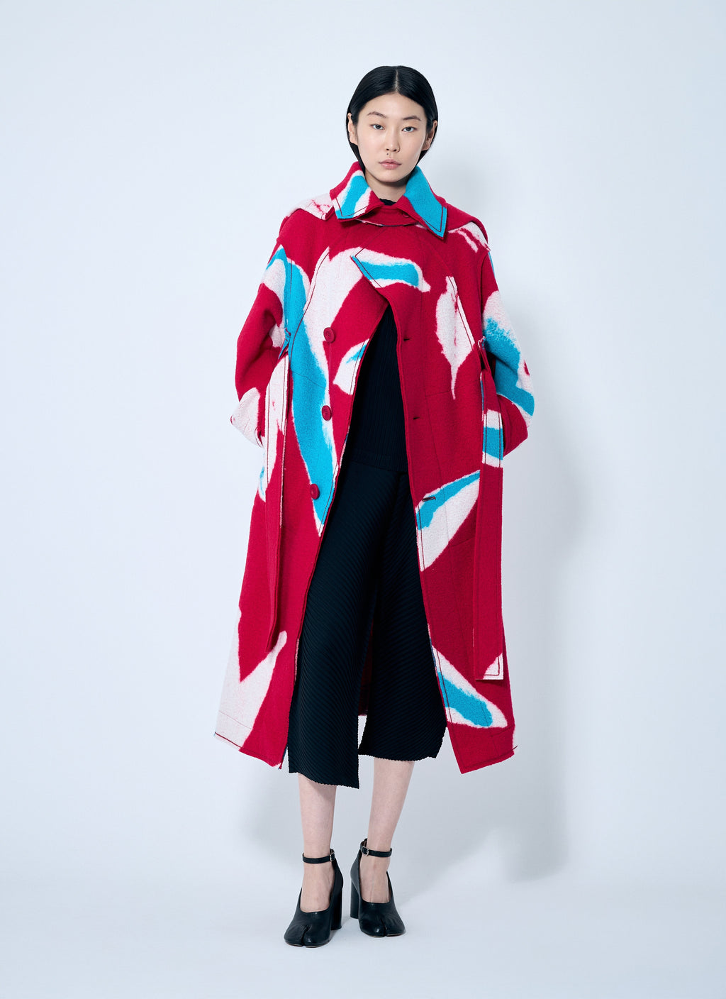 Issey Miyake ladies Vigor Long Coat jacket trench red blue
