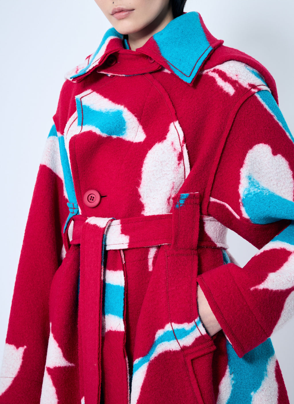 Issey Miyake ladies Vigor Long Coat jacket trench red blue