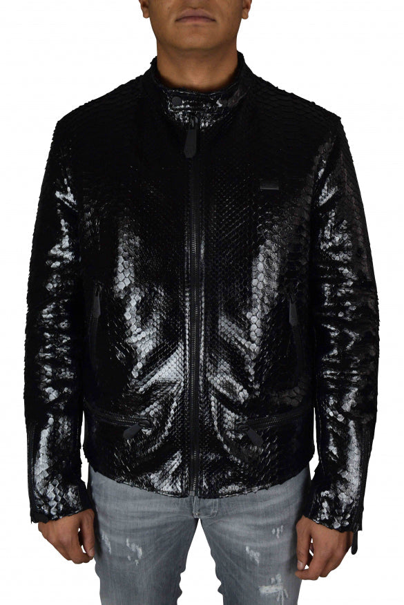 Philipp Plein Men's Biker Jacket black python coat jacket moto snake