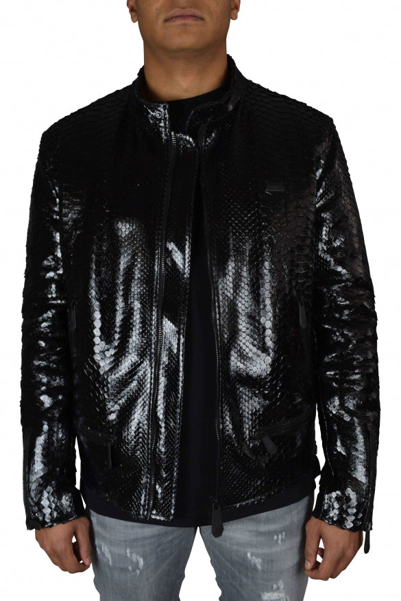 Philipp Plein Men's Biker Jacket black python coat jacket moto snake