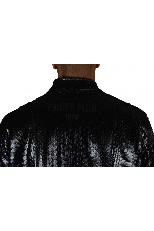 Philipp Plein Men's Biker Jacket black python coat jacket moto snake