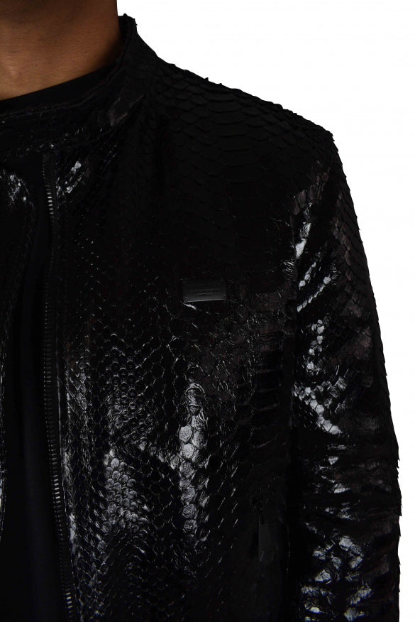 Philipp Plein Men's Biker Jacket black python coat jacket moto snake