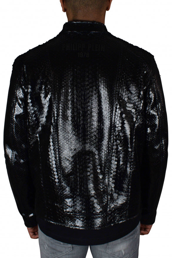Philipp Plein Men's Biker Jacket black python coat jacket moto snake