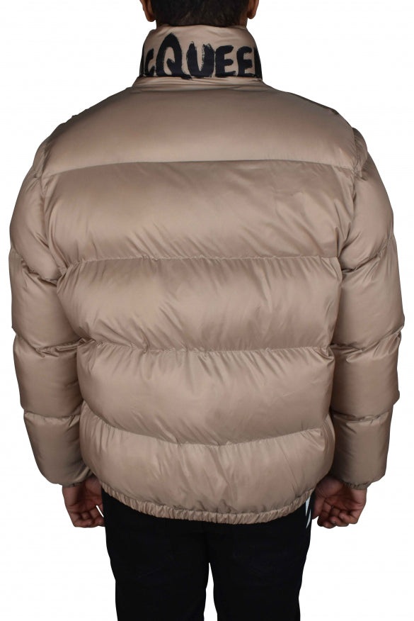 Alexander Mcqueen Men's Jacket quilted puffer coat beige logo on collar coat