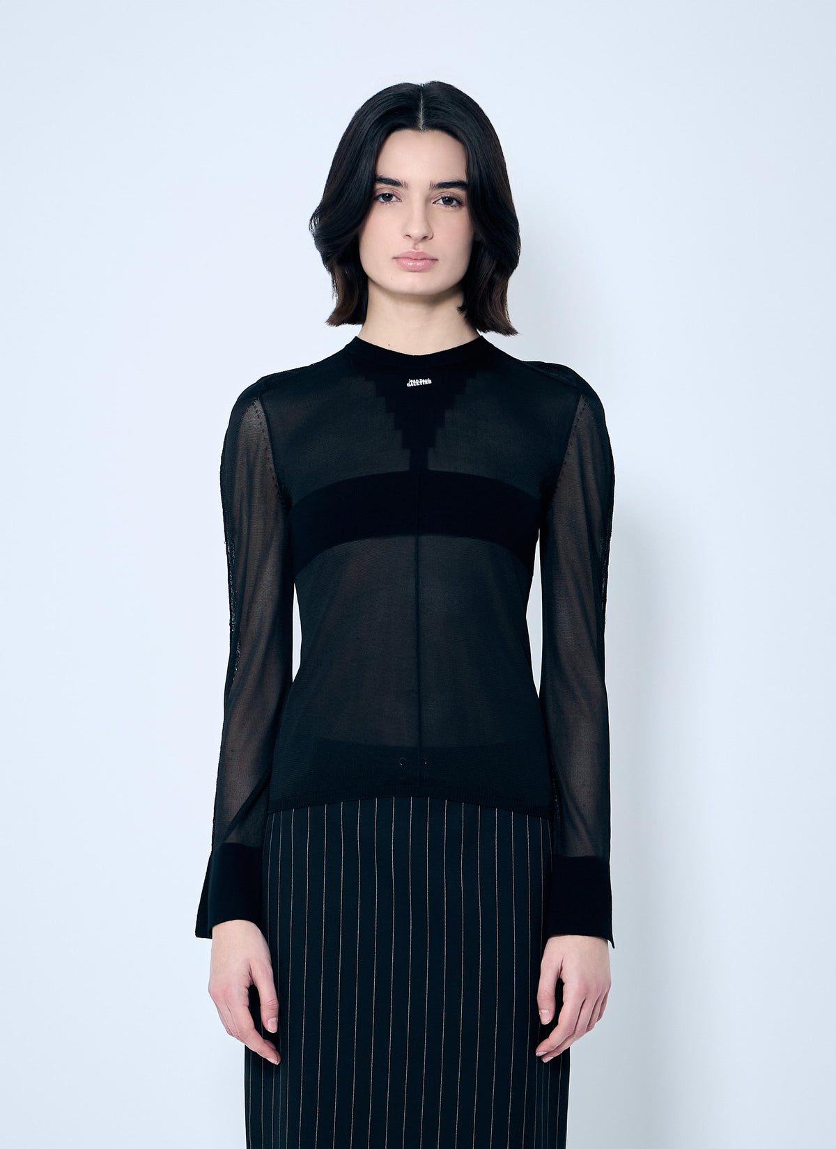 Jean Paul Gaultier ladies Open-Knit Sweater front logo black JPG