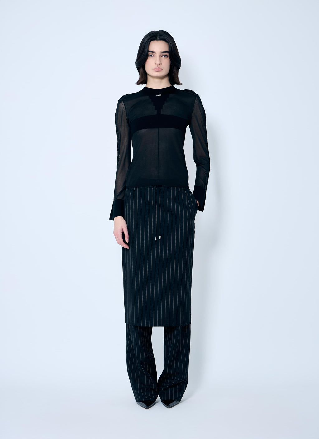 Jean Paul Gaultier ladies Open-Knit Sweater front logo black JPG