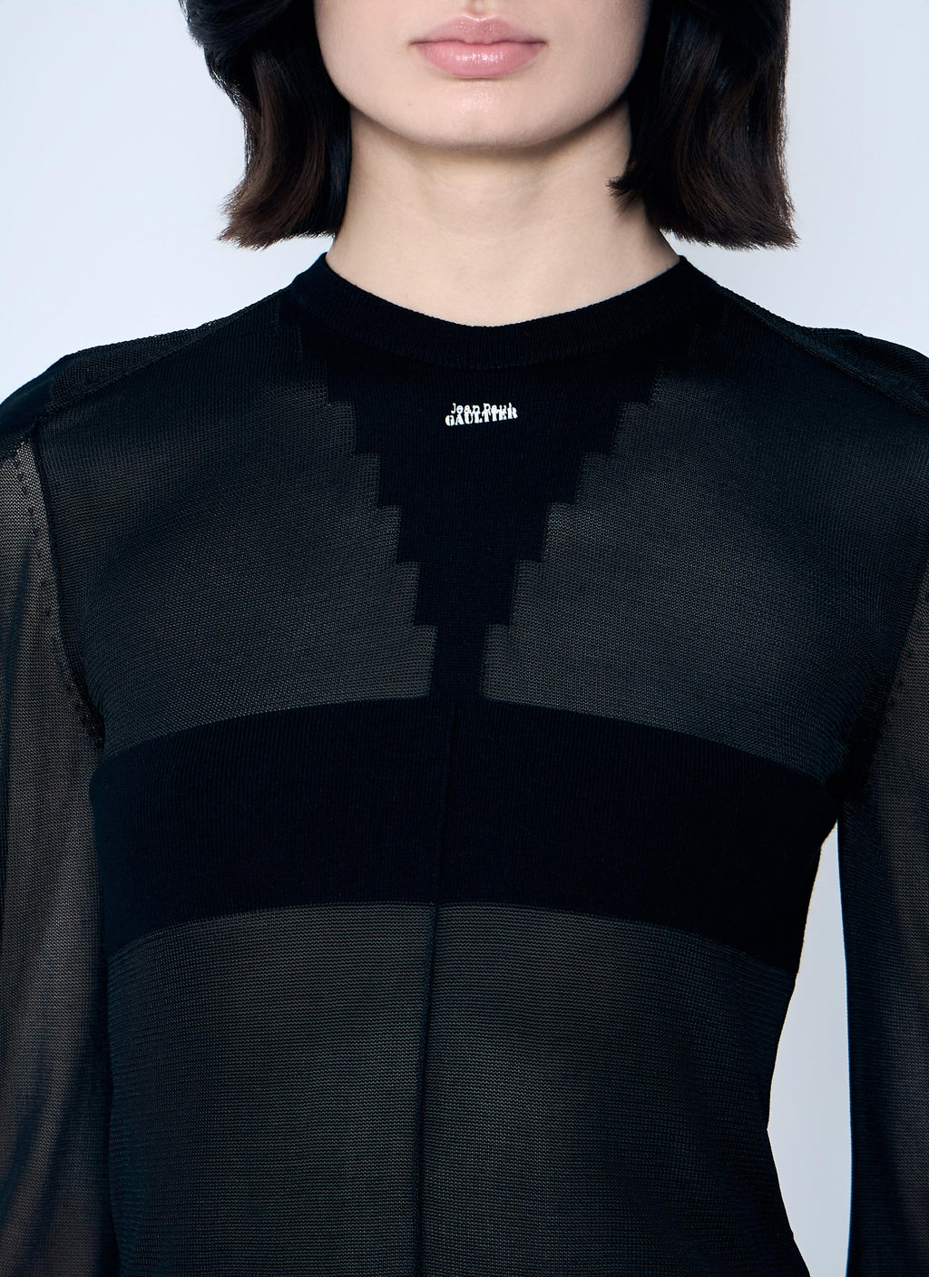 Jean Paul Gaultier ladies Open-Knit Sweater front logo black JPG