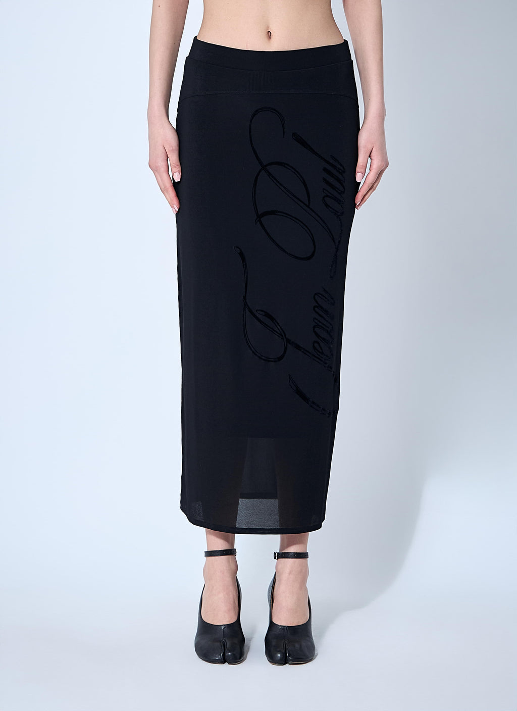 Jean Paul Gaultier ladies Mesh Tattoo Midi Skirt JPG black