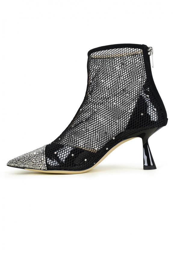 Jimmy Choo ladies Kix 65 Boots black mesh with crystals heels shoes