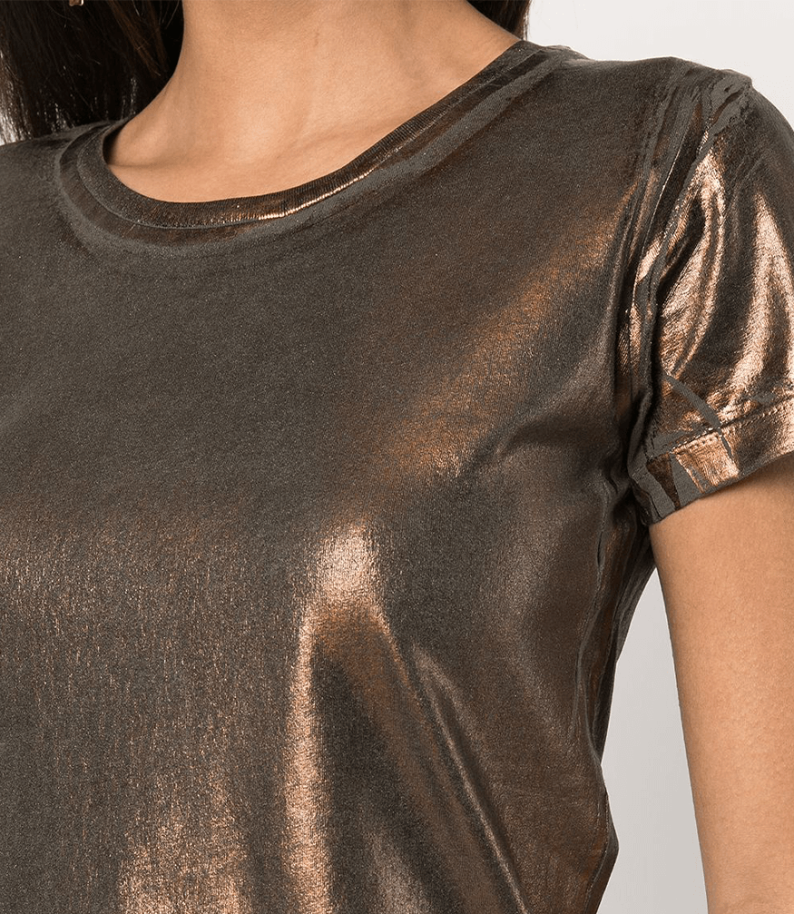 Metallic Coated Cotton T-Shirt Bronze Italy Maison Foil Army