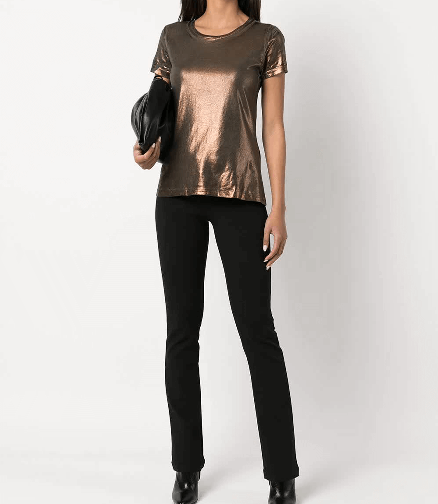 Metallic Coated Cotton T-Shirt Bronze Italy Maison Foil Army