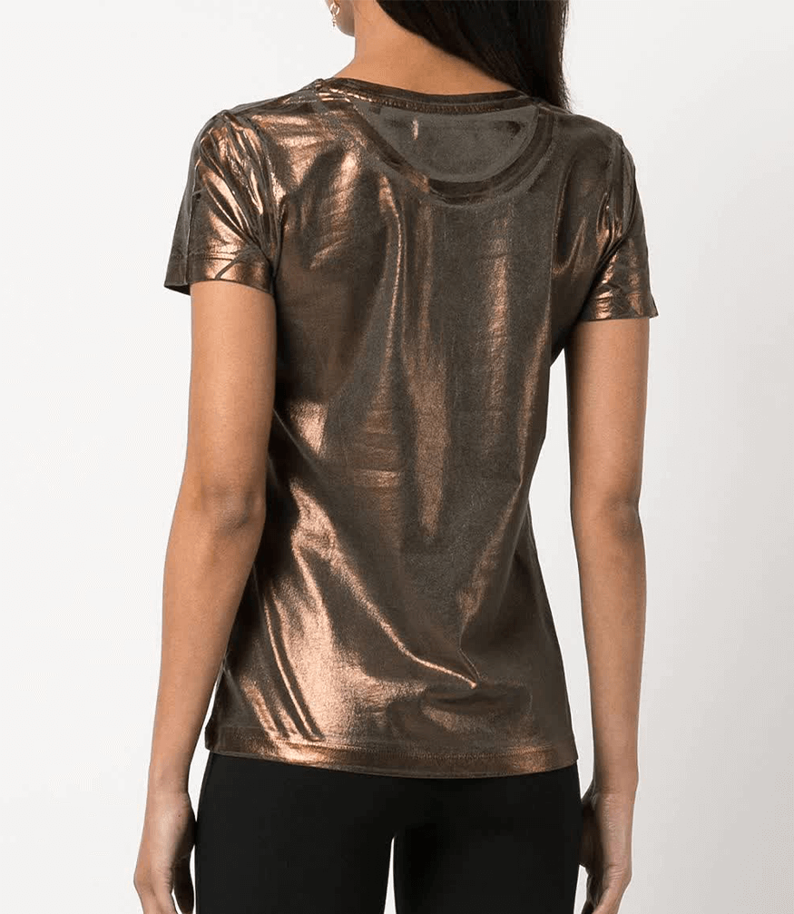 Metallic Coated Cotton T-Shirt Bronze Italy Maison Foil Army