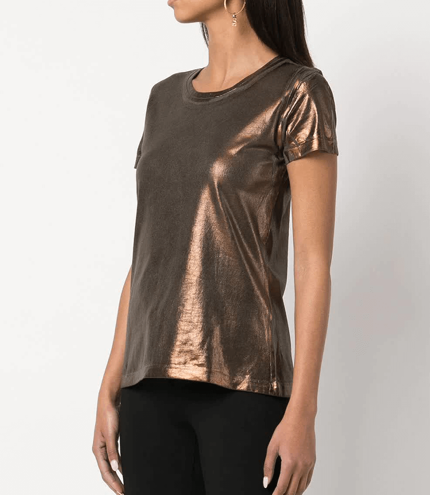 Metallic Coated Cotton T-Shirt Bronze Italy Maison Foil Army