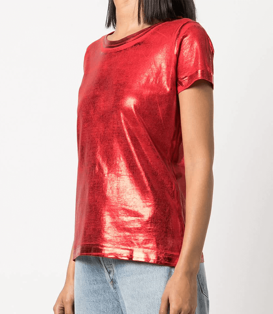 Metallic Coated Cotton T-Shirt Madison Maison Red Foil
