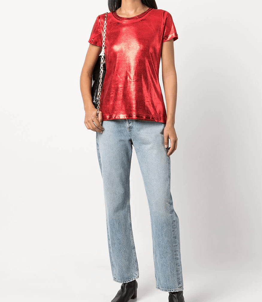 Metallic Coated Cotton T-Shirt Madison Maison Red Foil