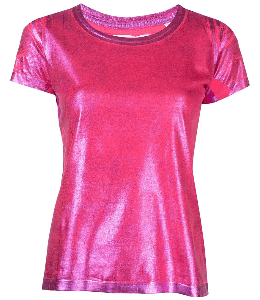 Metallic Coated Cotton T-Shirt Madison Maison Beverly Hills Hot Pink tee
