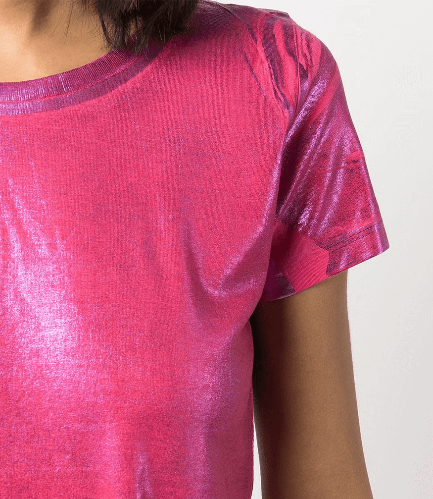 Metallic Coated Cotton T-Shirt Madison Maison Beverly Hills Hot Pink tee