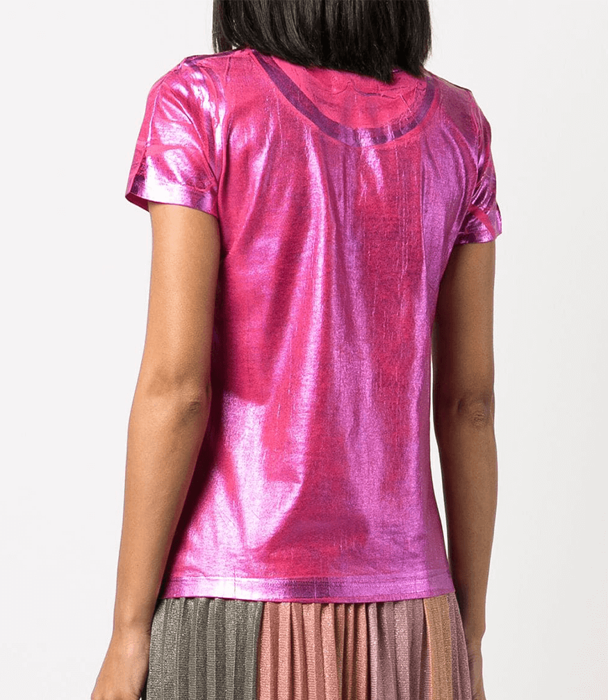 Metallic Coated Cotton T-Shirt Madison Maison Beverly Hills Hot Pink tee