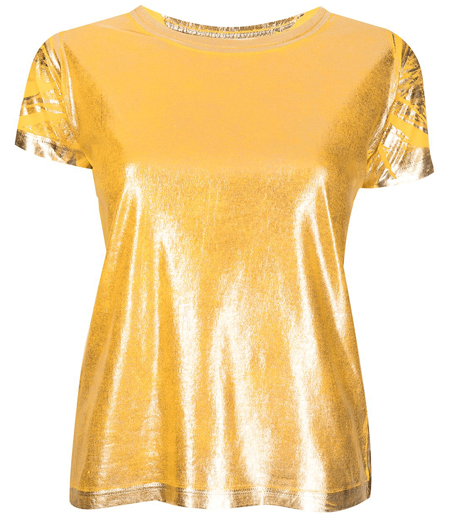Metallic foil Coated Cotton T-Shirt yellow gold tee Madison Maison Italy
