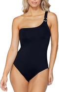 LEILANI 6 maillot one-shoulder 1-Piece swimsuit tortoise ring slimming black