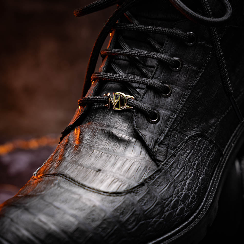 Leoni Oil Black lace-up boots Genuine Caiman crocodile men's black