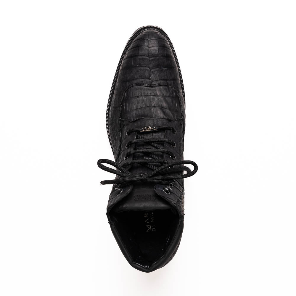 Leoni Oil Black lace-up boots Genuine Caiman crocodile men's black