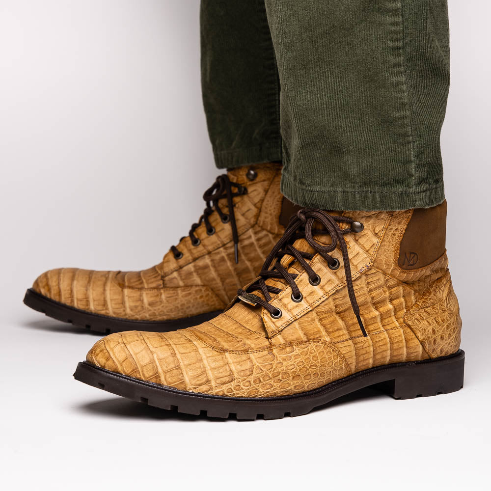 Leoni Oil Genuine Caiman Crocodile men's lace-up boots shoes Italy